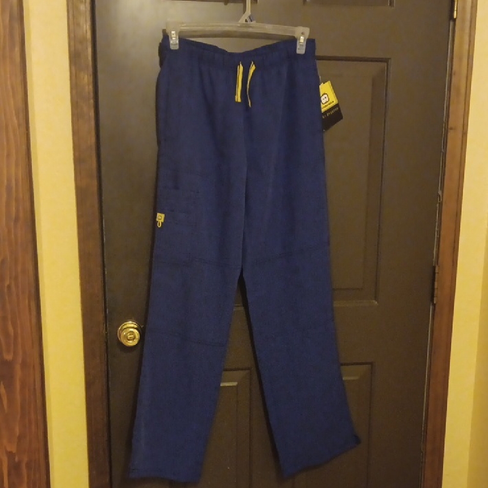 Wonder Wink Scrubs Navy Cargo Pants with Yellow Accents